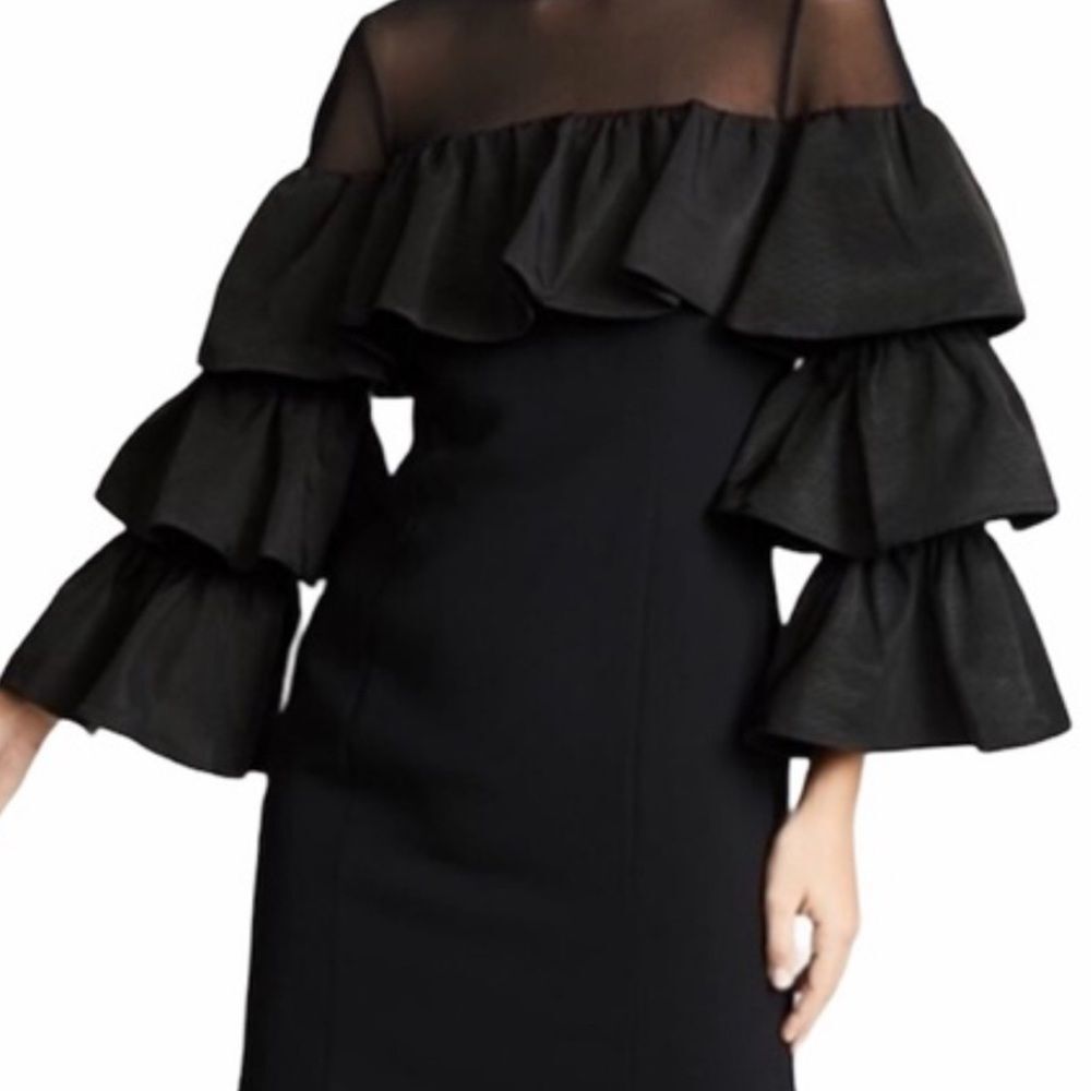 Cinq a Sept Valentina Black Ruffle Dress black size 2 tiered sleeve mini dress
